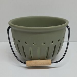 Green Ceramic Berry Basket with Handle